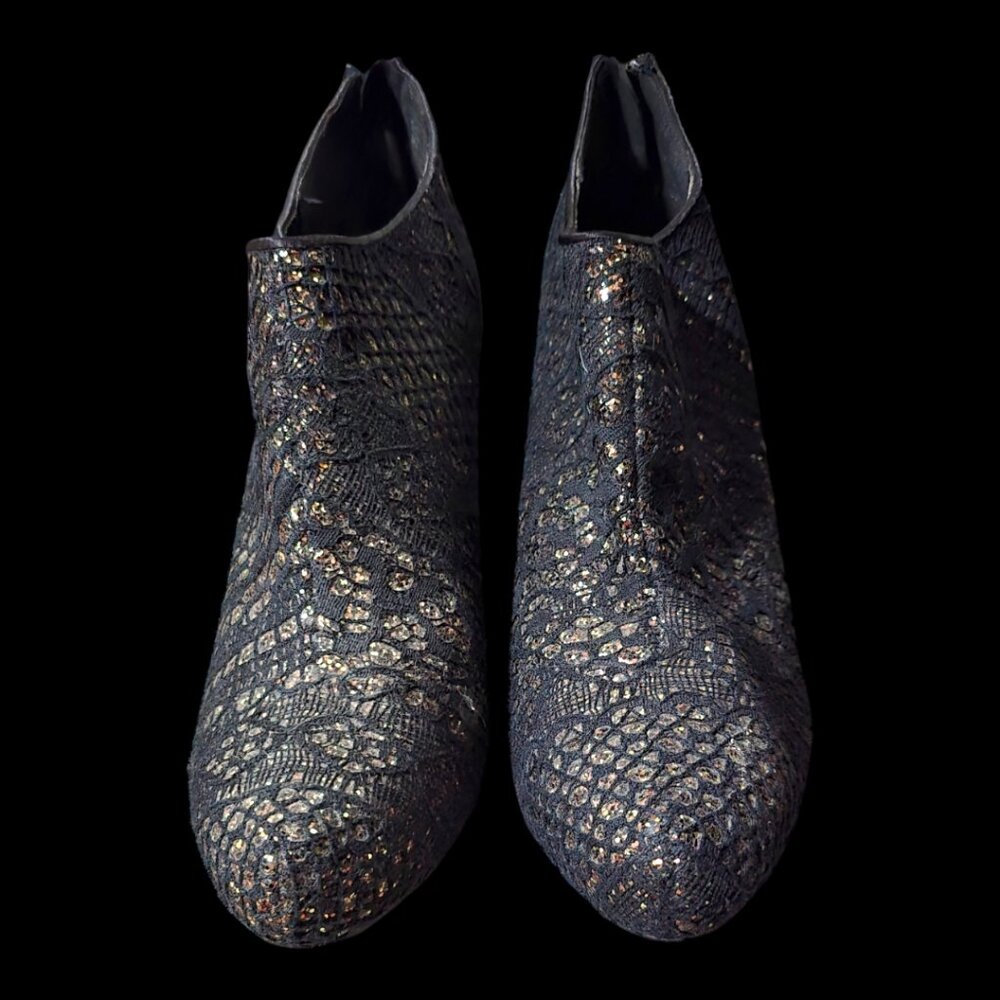 Maurices Black/Gold Lace Stiletto Heels Ankle Boots - 9.5